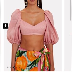 ZIMMERMANN Jeannie Puff-
Sleeve Linen light pink Crop Top 0